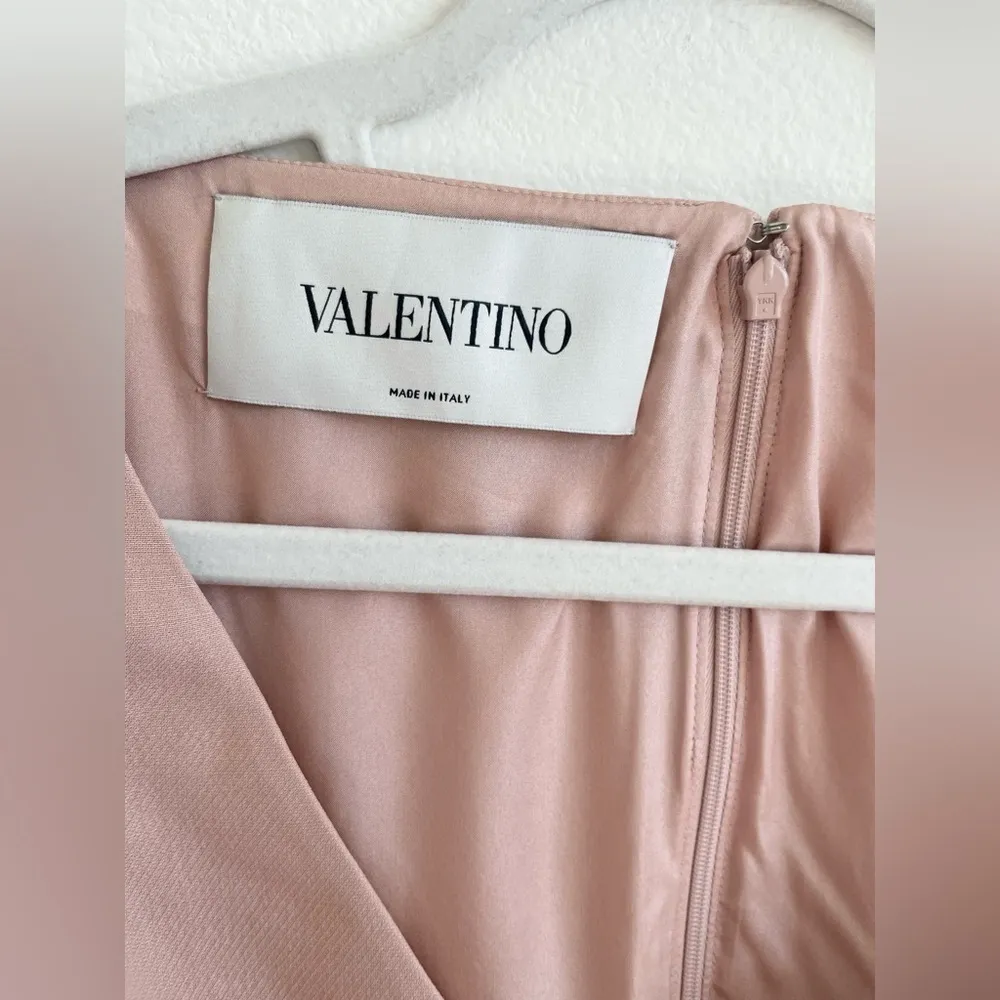 Valentino Light Blush Pink V neck Bow tie waist Virgin wool A line mini dress 4 - Image 5