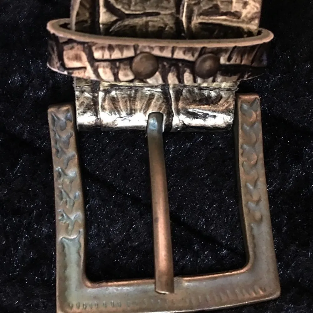 Vera Pelle Authentic Leather Metal Stone Croc Belt - Image 8