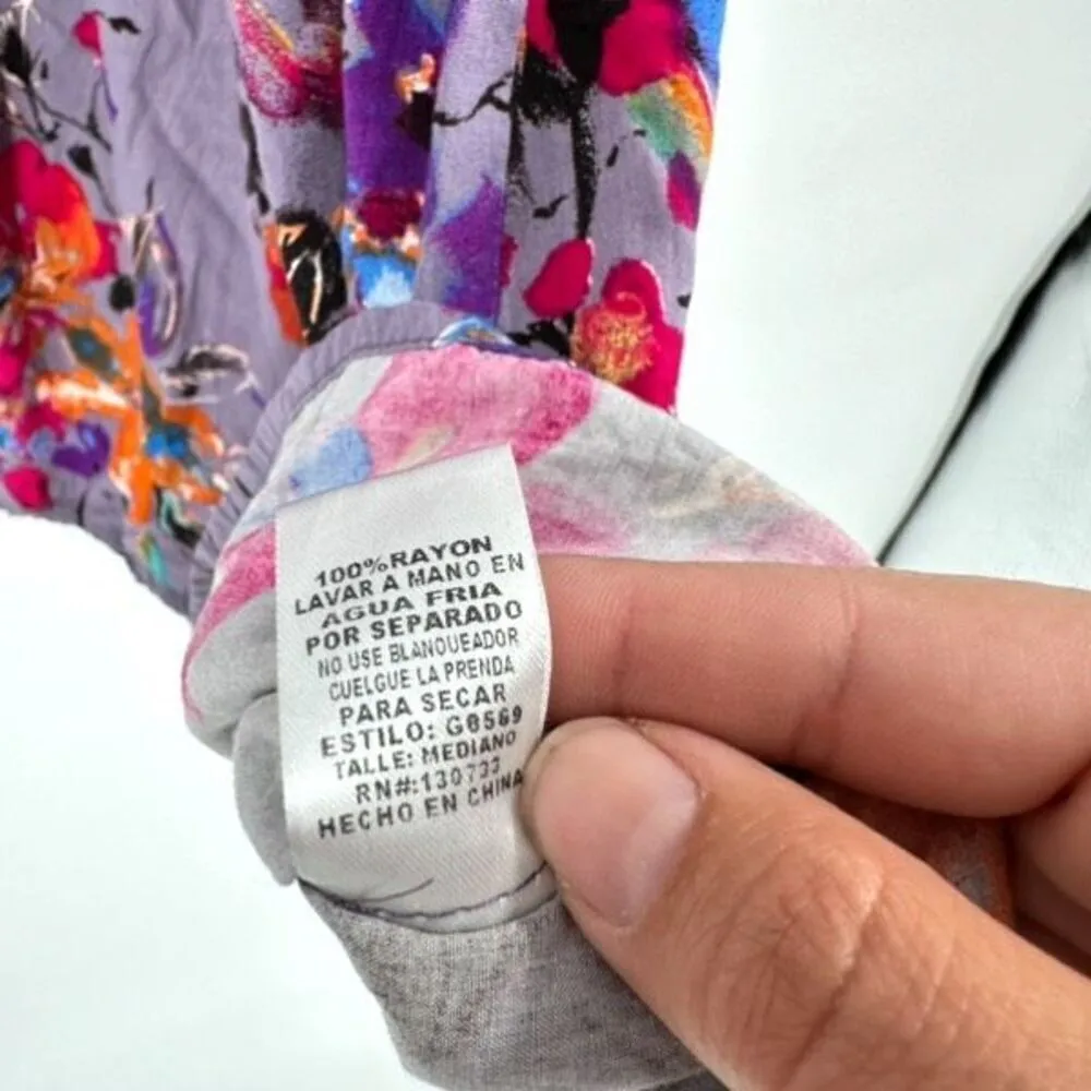 Umgee Women's Floral Paisley 3/4 Sleeve V-Neck Peasant Tunic Dress Purple Medium - Image 10