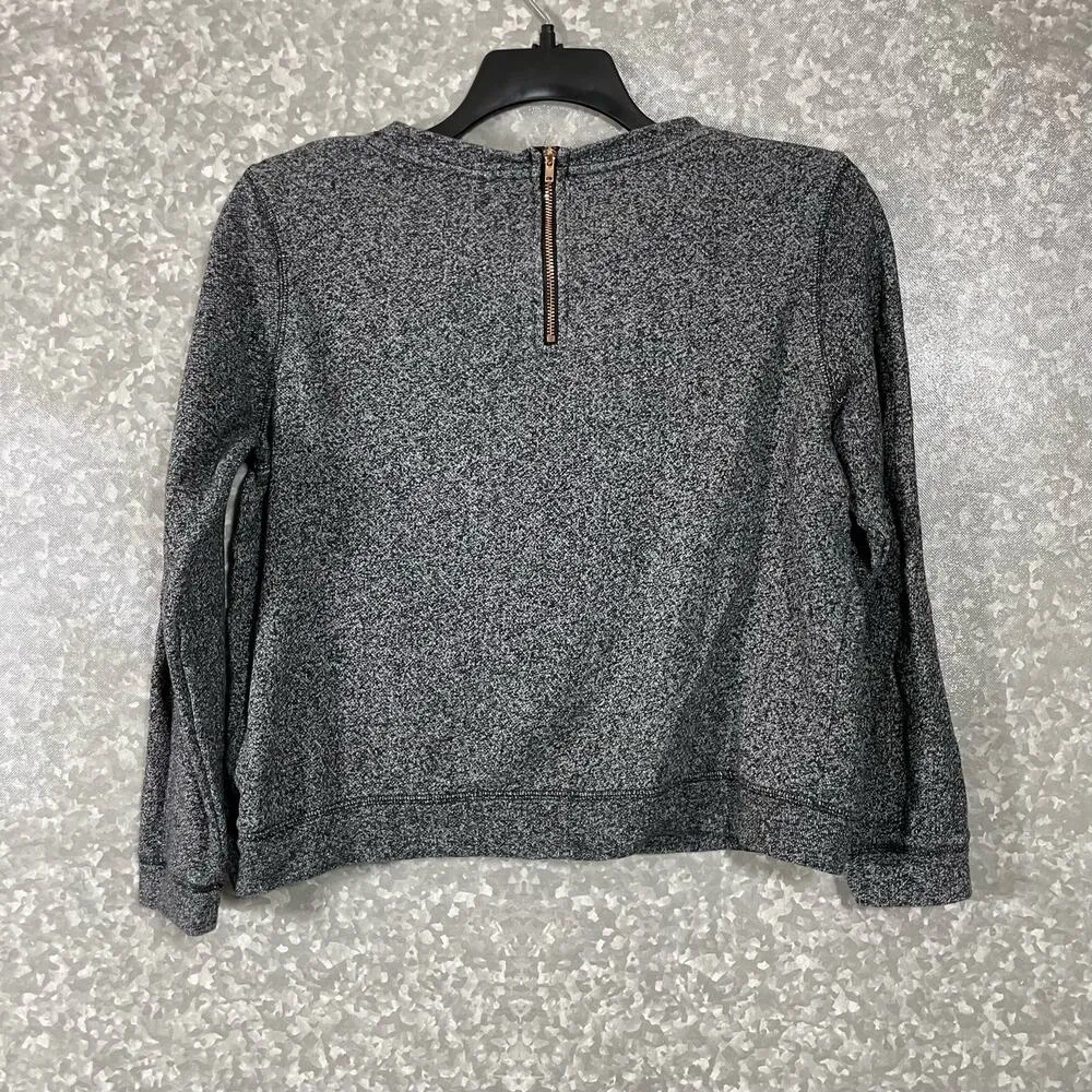 H&M Gray Marled Cropped Sweatshirt - Size Medium - Exposed Back Brass Zipper - Image 7