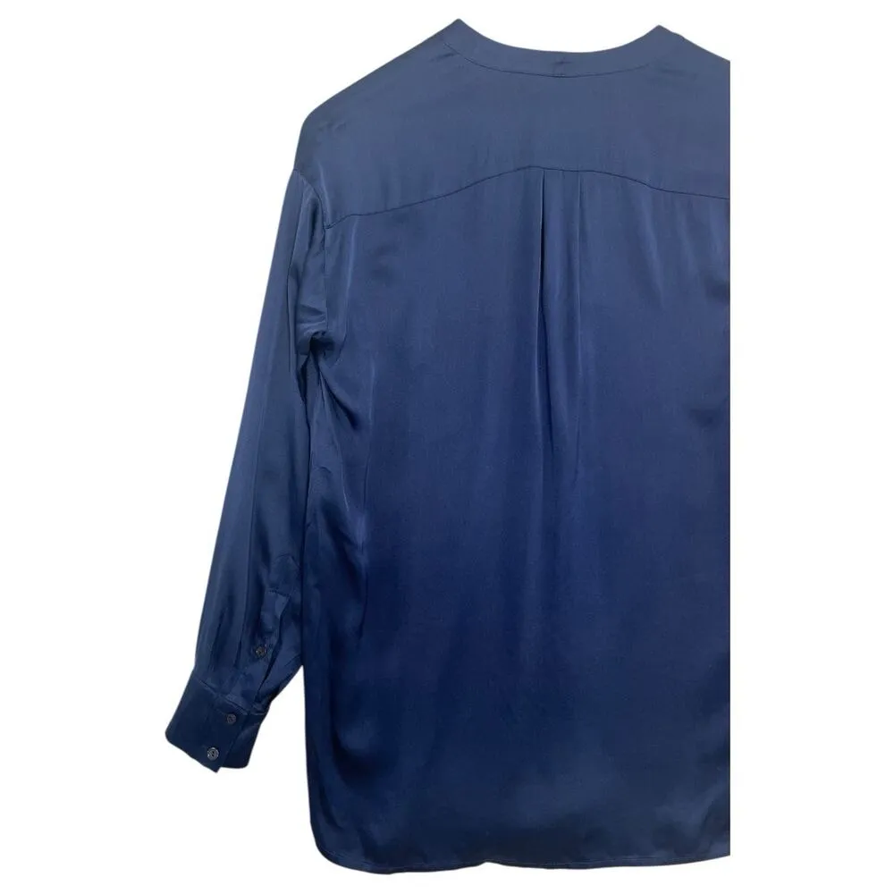 Vince Top Womens Extra Small Blue Silk V Neck Designer Career Minimalist Luxury - Image 9