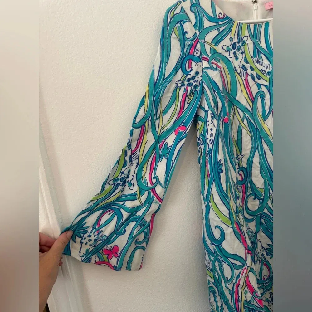 Lilly Pulitzer Long Story Colette Swing Tunic Dress Bell Sleeves Giraffe XXS - Image 6