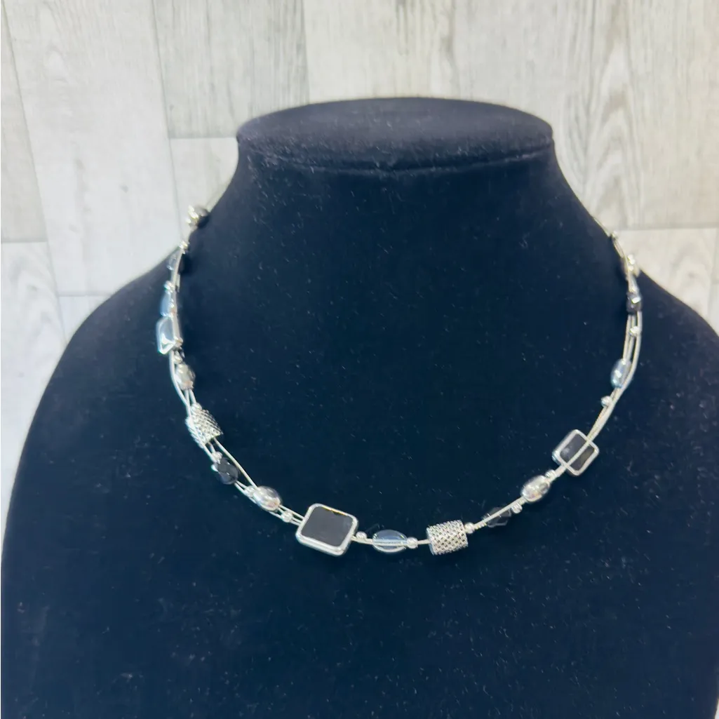 Lia Sophia Silver Tone Obsidian Style Beads Multi Chain Necklace Choker … - Image 2