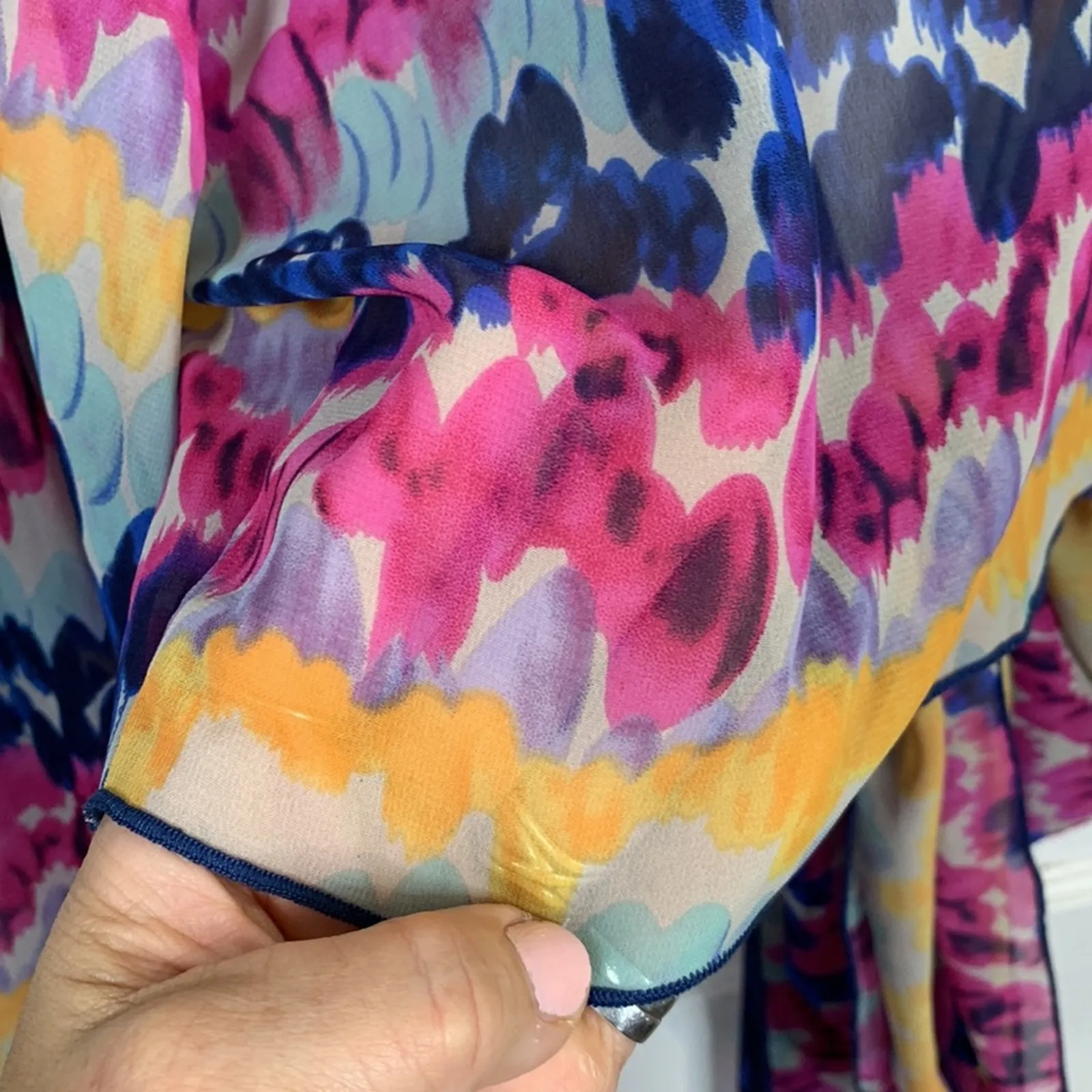 Meet Me In Miami Havana Tie Front Pink Blue Sheer Top New w tag W - Image 8