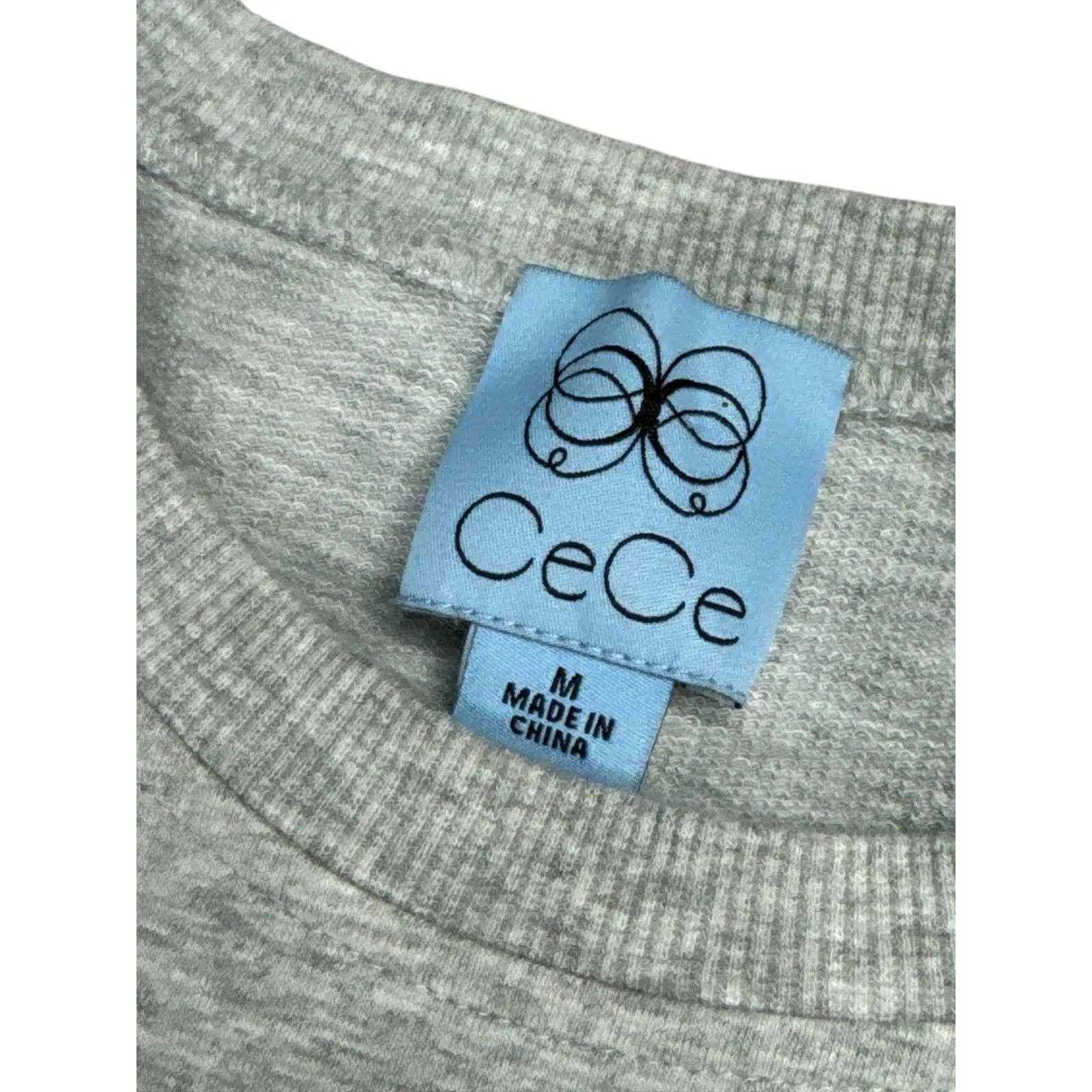 Cece Gray Floral Appliqué T-shirt Dress With Ruffle Medium Crewneck Short Sleeve - Image 4