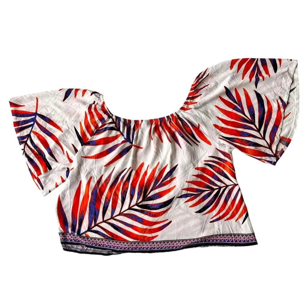 Lascada On Off Shoulder Top Size 12 14 White Festive Leaves Boho Hippie… - Image 7