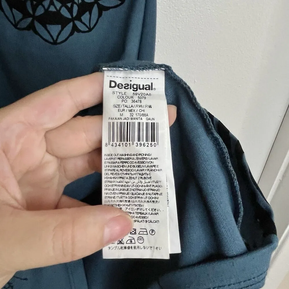 DESIGUAL Womens T-Shirt Mini Dress Sz M Green Black Short Sleeve - Image 4