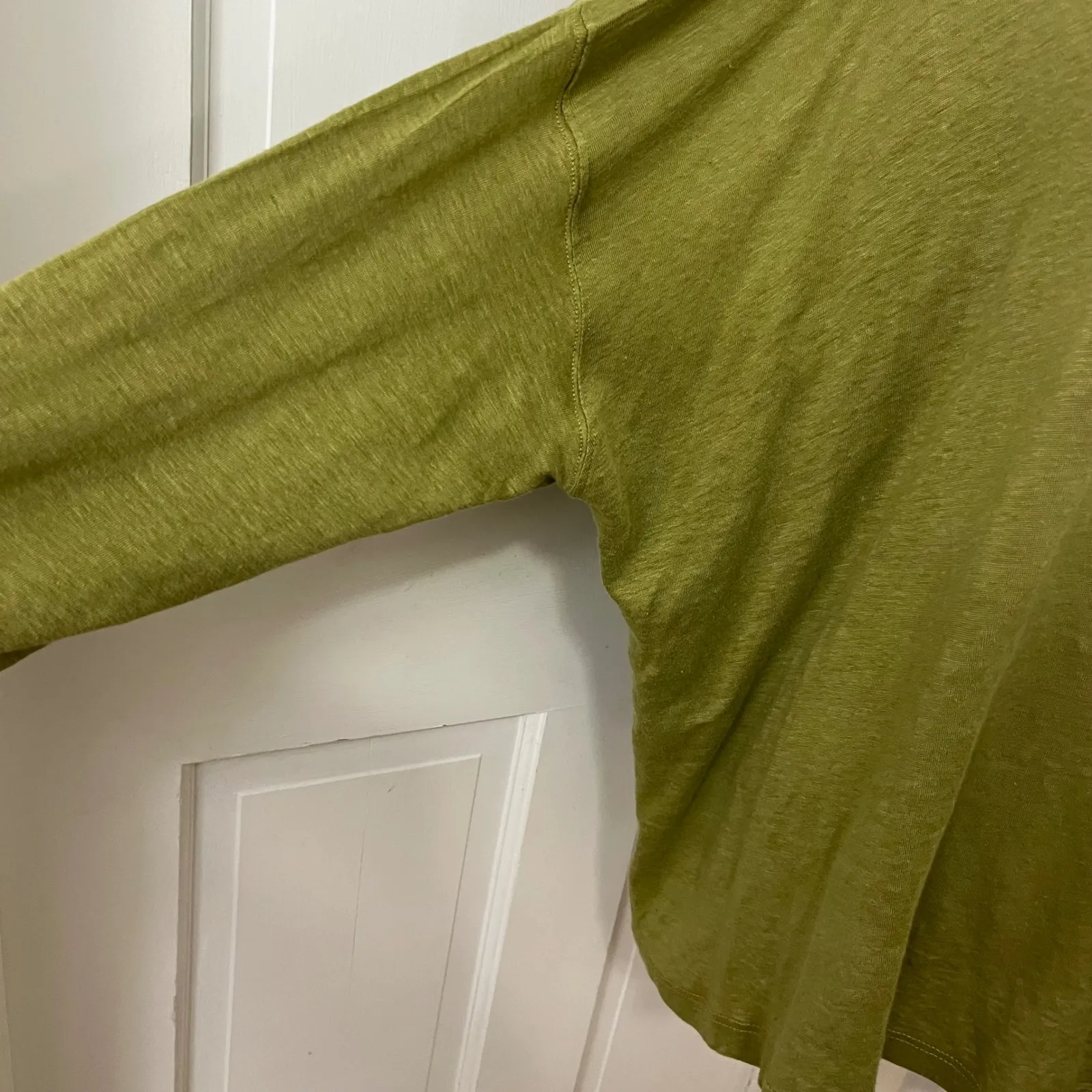 Eskandar Flowy Boxy Olive Green Slub Linen Long Sleeve Oversized Top O S Logam Size undefined - Image 2