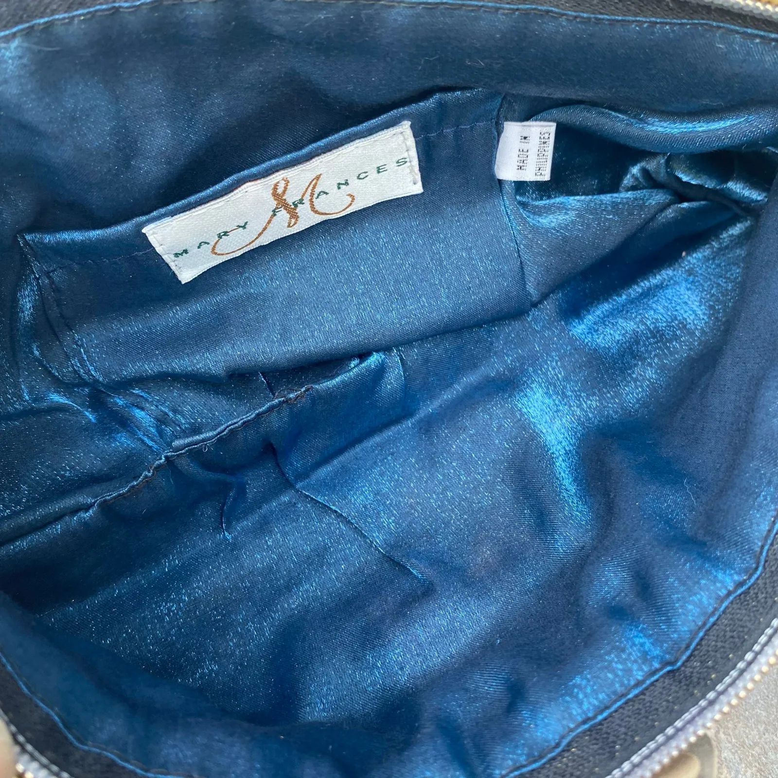 MARY FRANCES Floral Appliqué Beaded & Embellished Shoulder Handbag Purse Blue - Image 9