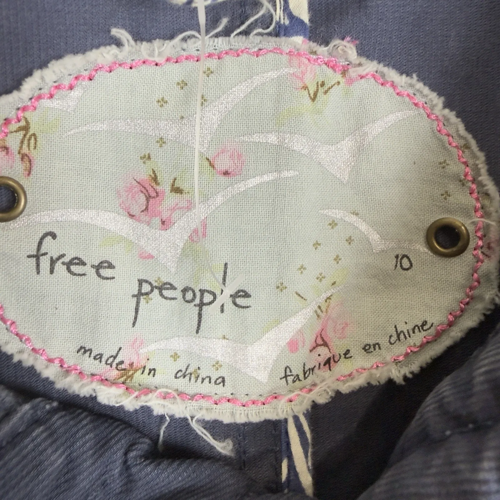 Free People Women’s Blue Military Utility Jacket Coat Long Mock Neck Boho Sz 10 - Image 11