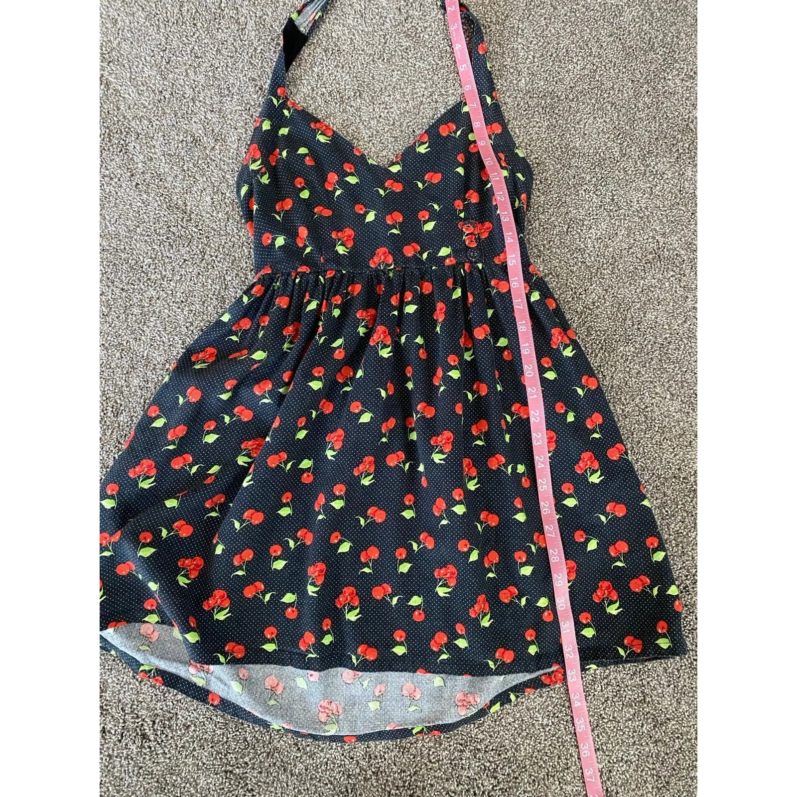 Urban Outfitters Cherry Print Halter Dress Polka Dot Linen Blend S/P - Image 6