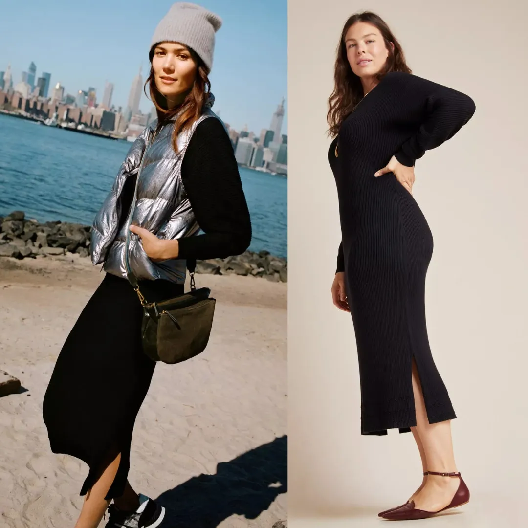 Anthropologie Shea Ribbed Rib Knit Sweater Midi Dress Black Boat Neck Small - Image 3