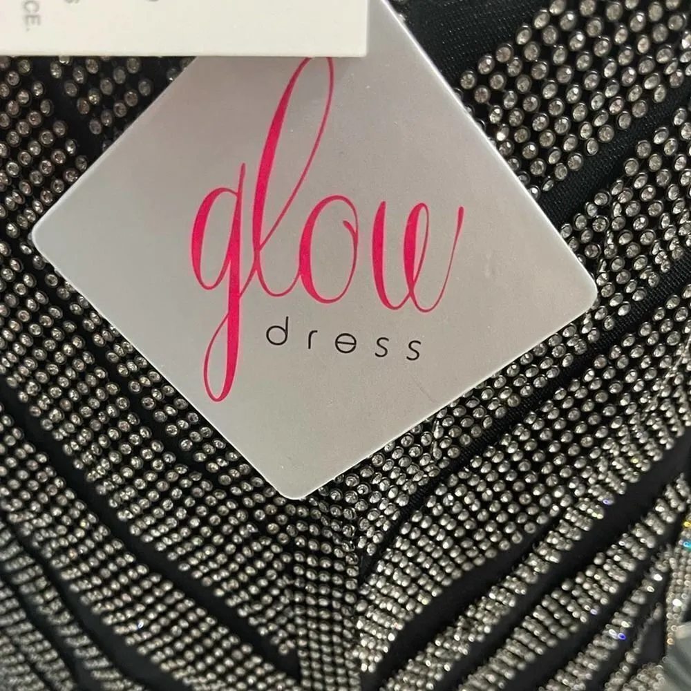 Women's Glow Embellished Rhinestones Sheath Dress Black 14 LBD Sparkle Formal Silver - Image 5