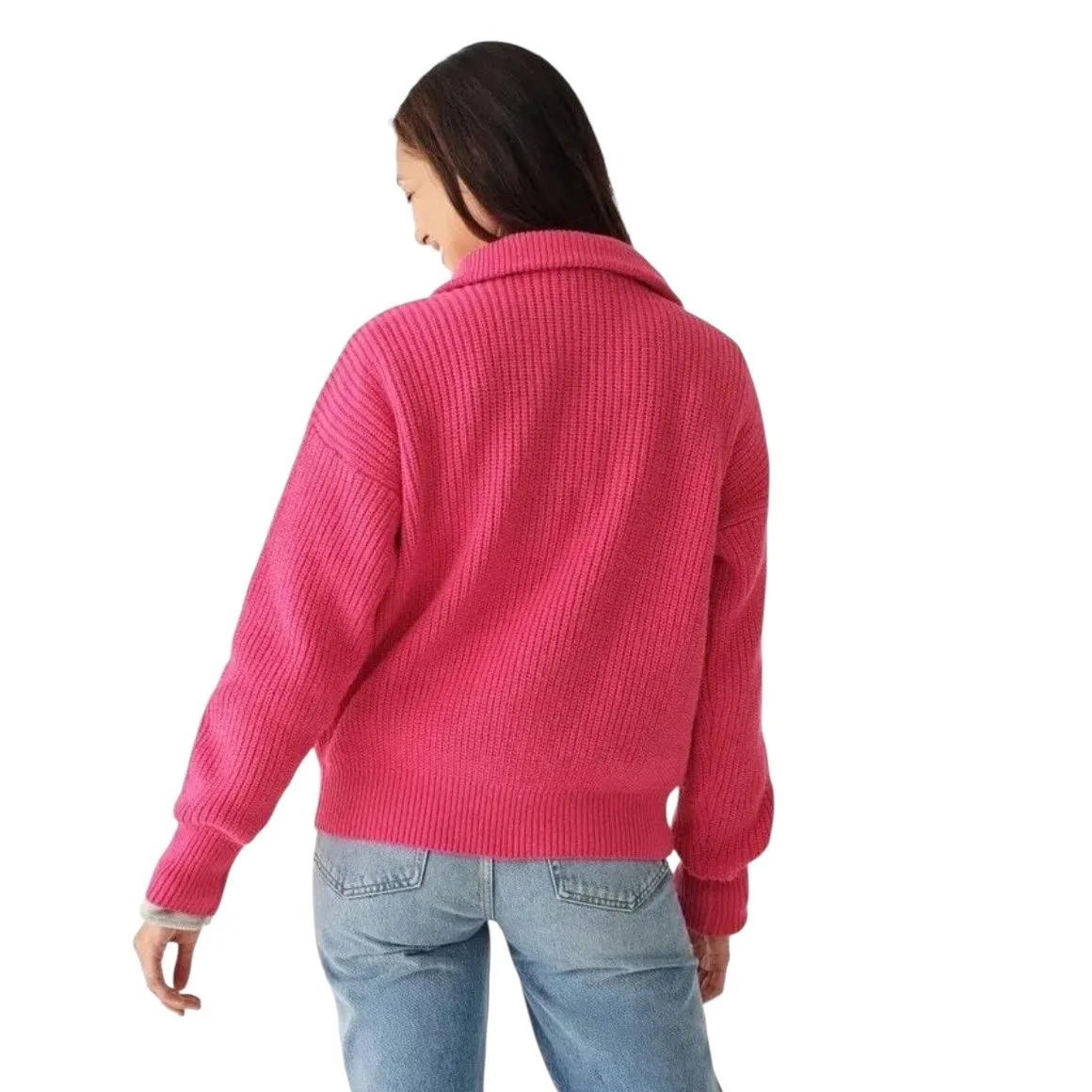 Faherty Women's Mariner Organic Cotton Half Zip Pullover Sweater Pink Knit XS - Image 3
