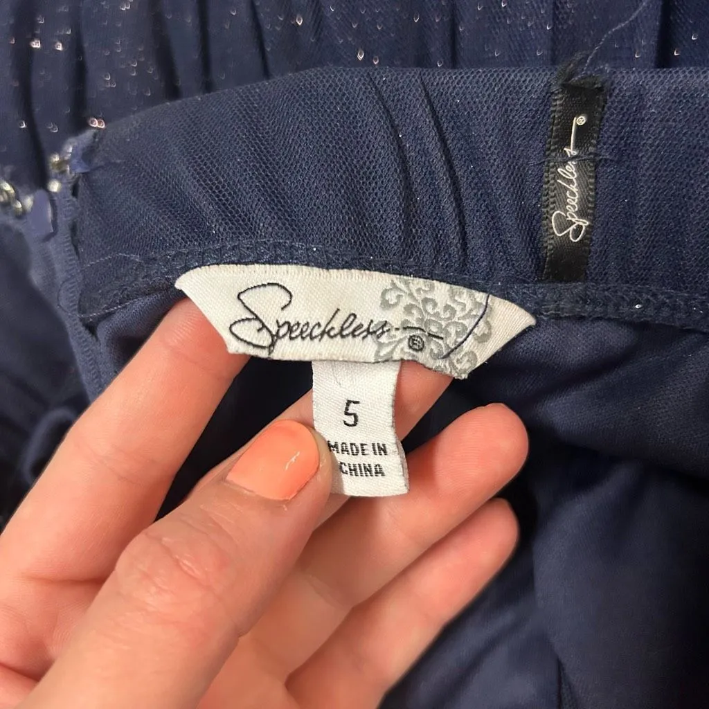 Speechless Glittery Y2K Women’s Size 5 Navy Strapless Short Semi Formal Dress - Image 3