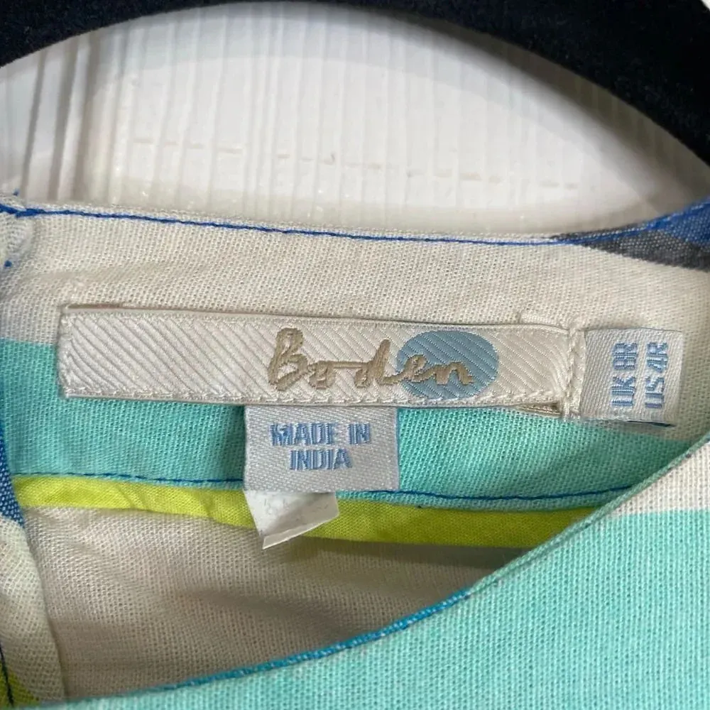 BODEN Verity Multi Striped Day Dress Cotton Blue Spring Size 4 - Image 4