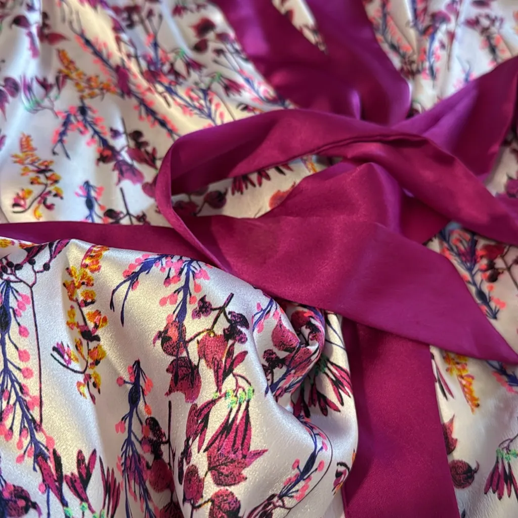 Victoria's Secret Vintage Floral Satin Kimono Robe XS/S Purple Short Y2K belted - Image 3