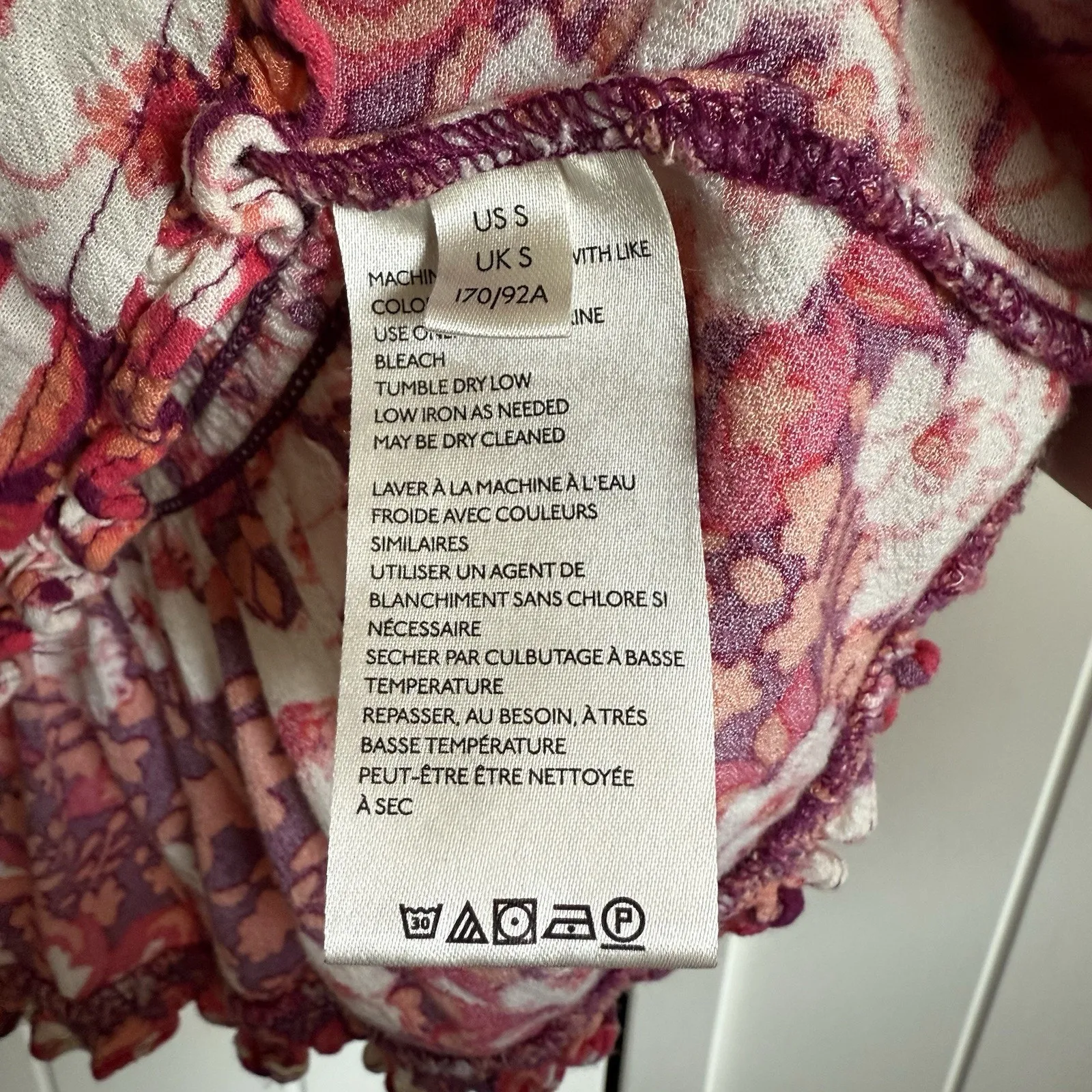 Free People‎ Womens Blouse Size S Sweet Memories 3/4 Sleeve Orange & Pink Floral - Image 7