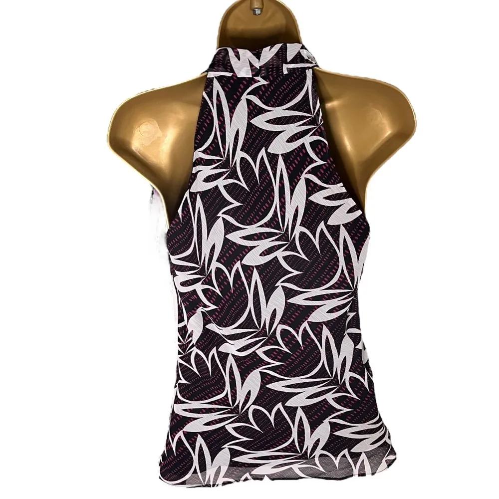 Y2K Worthington Halter Top Flowy Fit Ruched Bust Abstract Print Black Combo 4 - Image 2