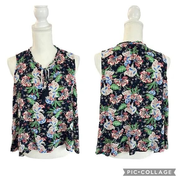 J. Crew Floral Tie Front Drapey Top Island Floral Keyhole Neck Size Medium - Image 2