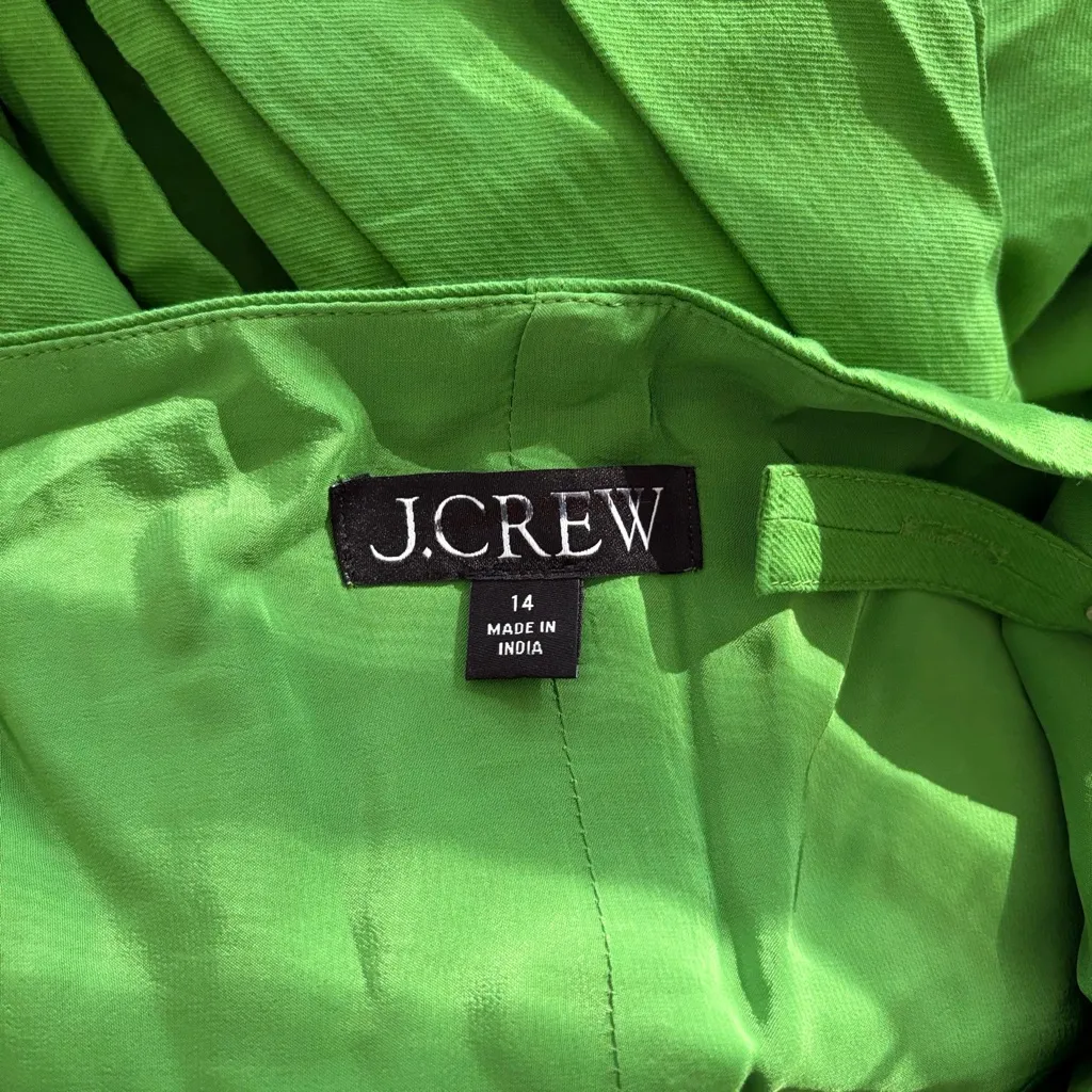 J. Crew Pleated Drop-Waist Dress Crinkle Cotton Blend Green - Image 4