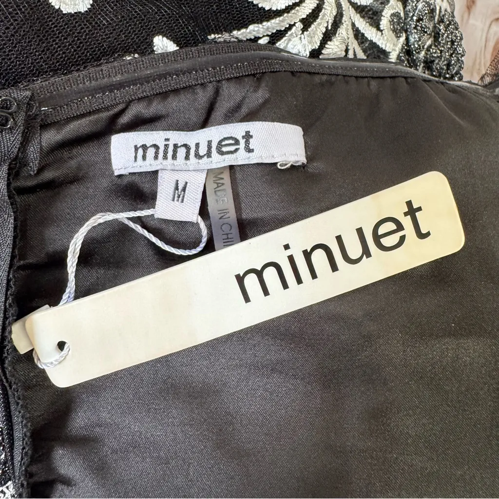 Black Mesh Overlay Silver Metallic Embroidered 3D Flowers Formal Party Dress - Image 10