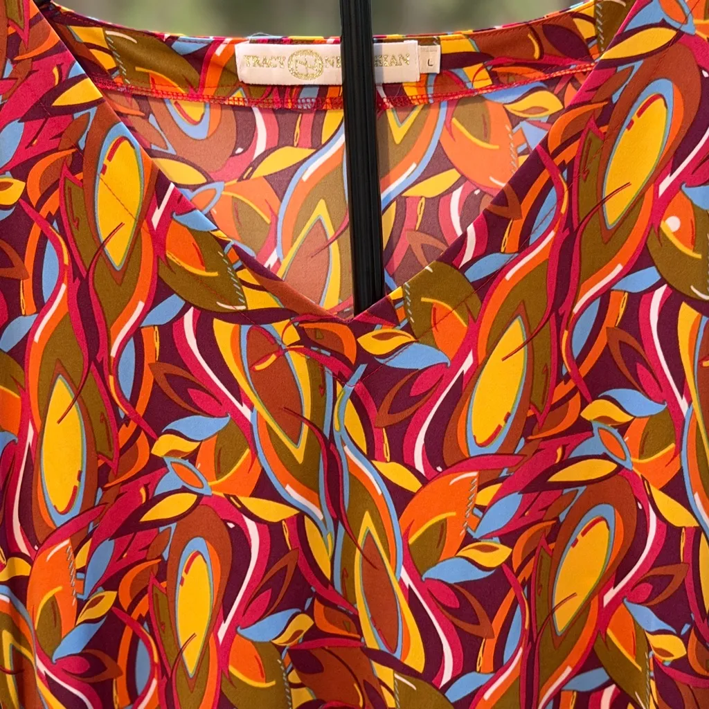 Tracy Negoshian Colorful Long Sleeve Dress Size Large NEW 70’d Retro - Image 4