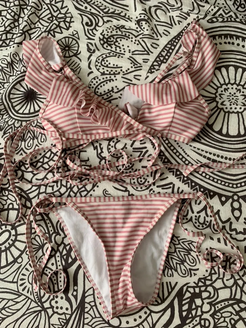 Pink And White Striped Bikini - Image 2