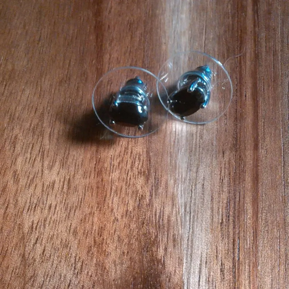 Thai Black Spinel Stainless Steel Stud Earrings - Image 2