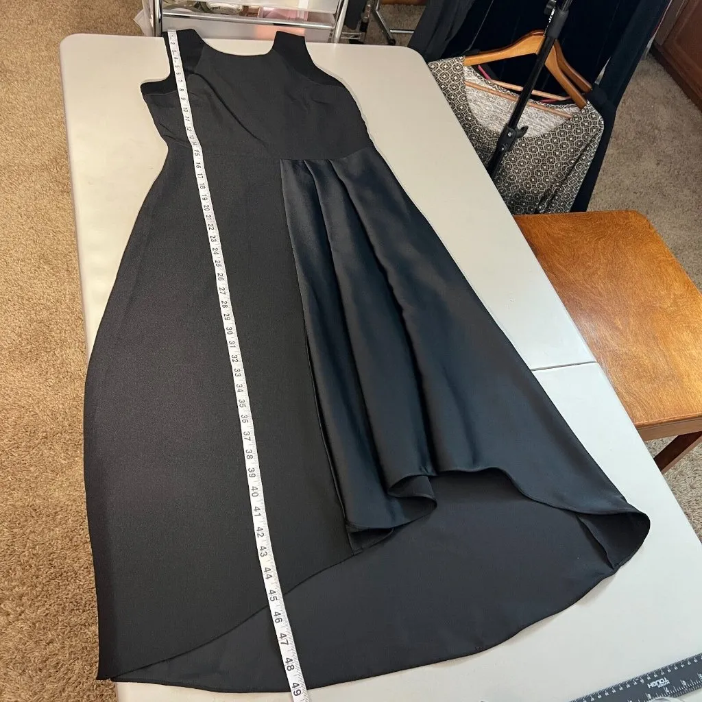 Banana Republic Dress Womens 4 Black Satin Trim Midi Asymmetrical A-line Pleated - Image 2