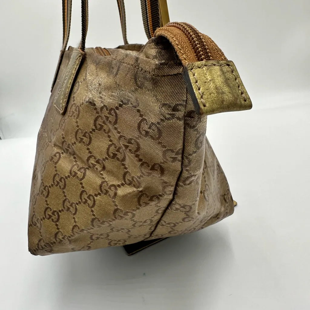GUCCI GG Crystal Small Tote Bag Gold Gray Brown - Image 5