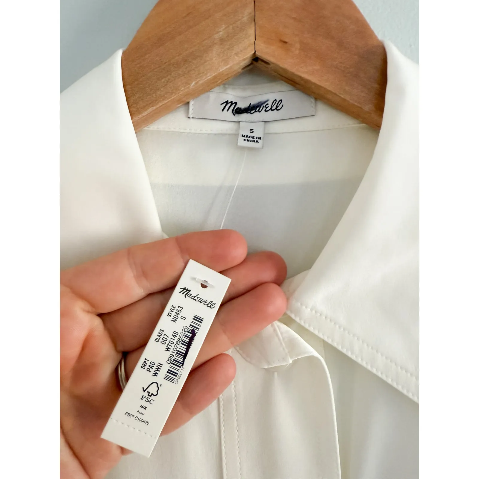 Madewell | NWT Silk Utility-Pocket Button-Up Shirt in Winter White | Sz S - Image 9