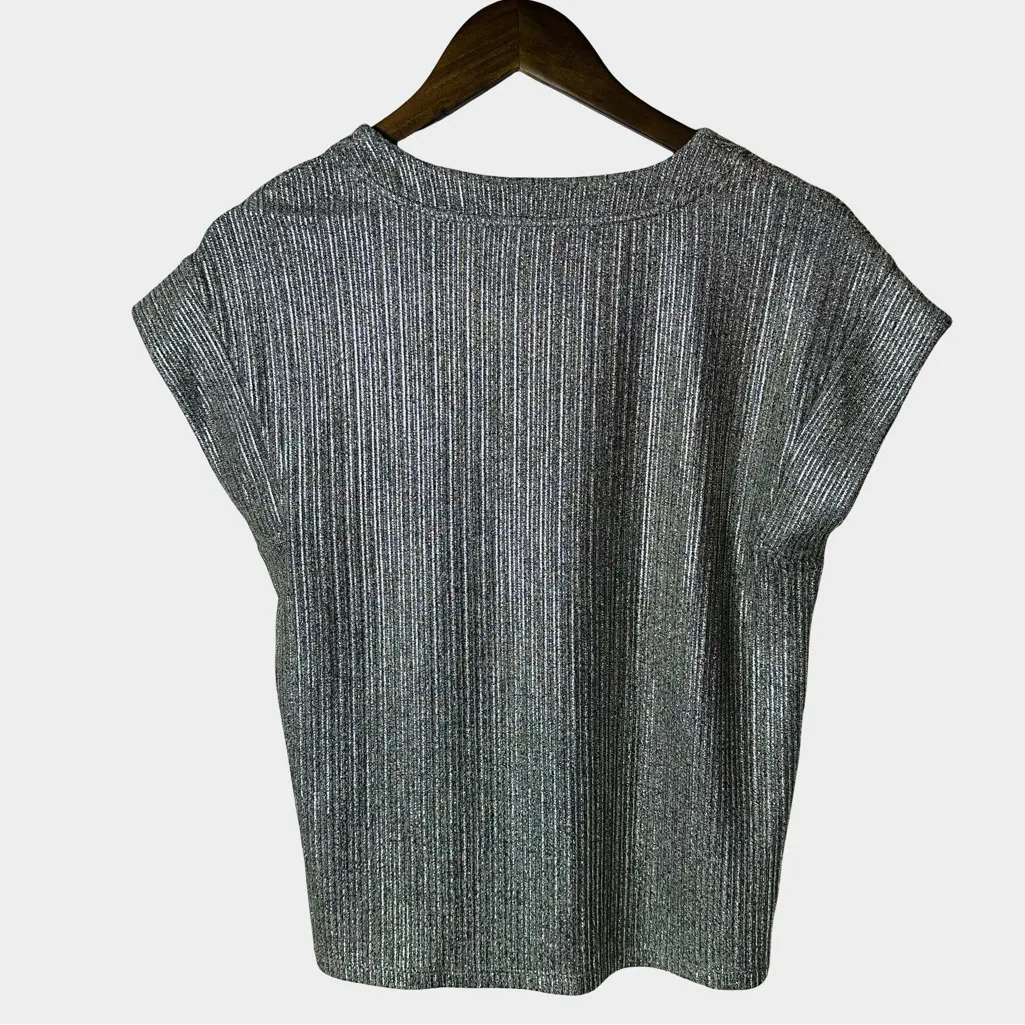 White House Black Market Short Sleeve Champagne Metallic Rib Power Tee XS - Image 7