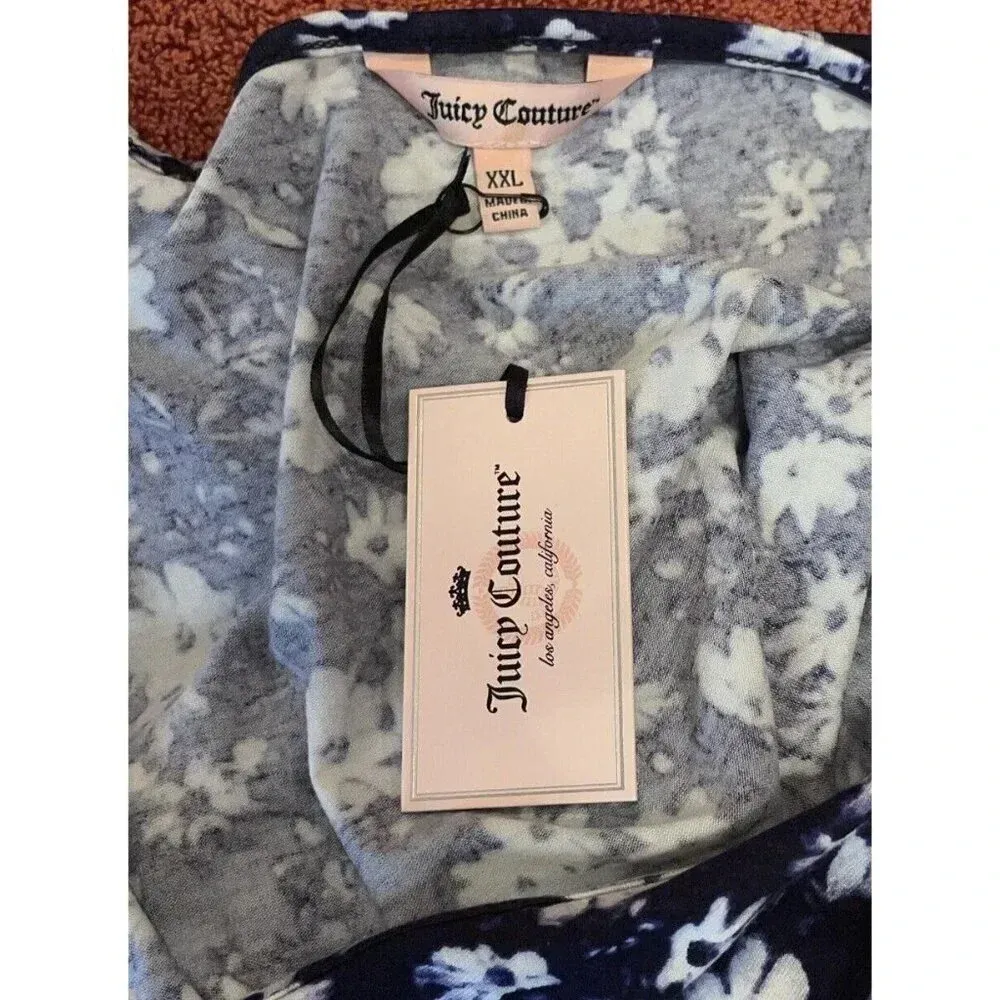 Juicy Couture  Size XXL Dress Blue White Floral Hi Low Maxi Flutter Sleeve NEW‎ - Image 6
