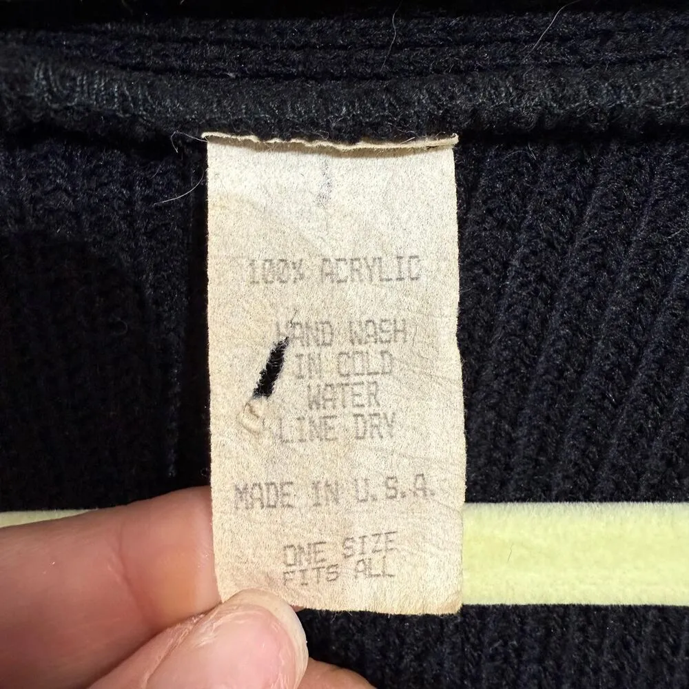 Black Long Line Gold Trim Open Front Vintage Cardigan Sz O/S - Image 8