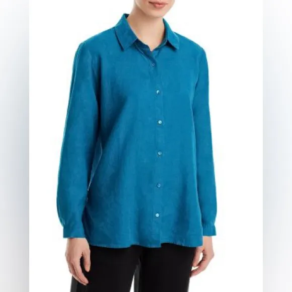 Eileen Fisher Linen Classic Collar Button Down Tunic Shirt‎ Size Small Lagenlook - Image 11