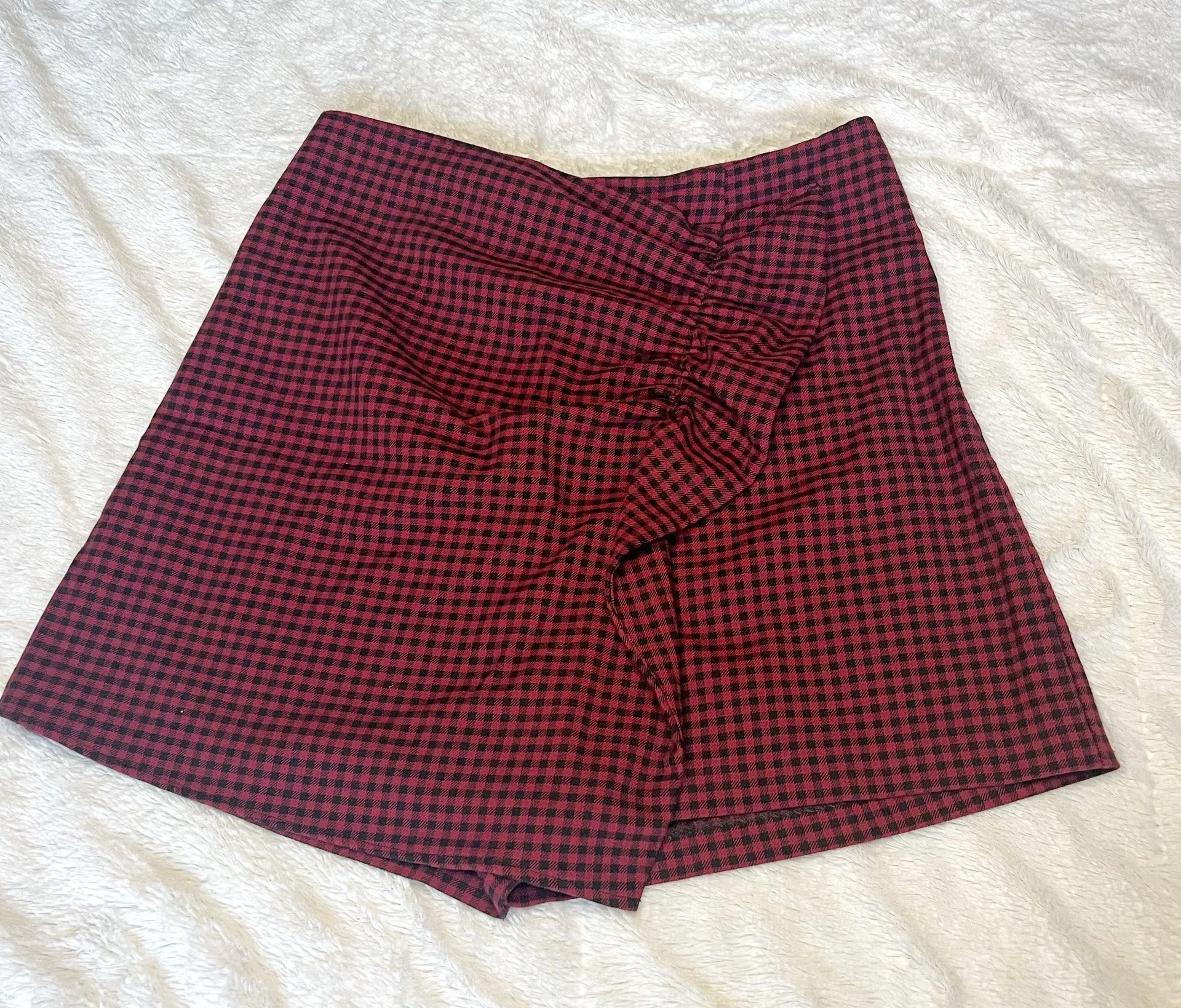 ZARA Red and Black Plaid Ruffled Wrap Mini Skort - Image 3