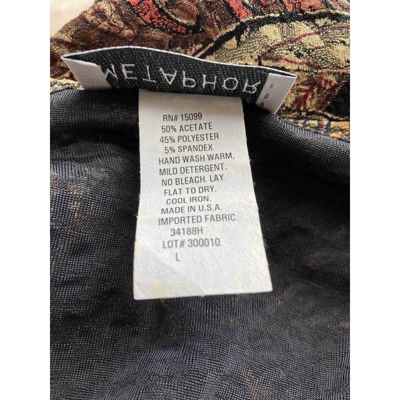 Y2K Metaphor Women’s Faux Wrap Blouse L Leaves Forest Fairy Whimsical Gold Brown - Image 9