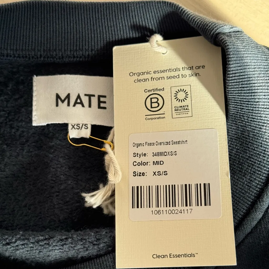 NWT Mate the Label Organic Fleece Oversized Sweatshirt in Midnight - Image 7