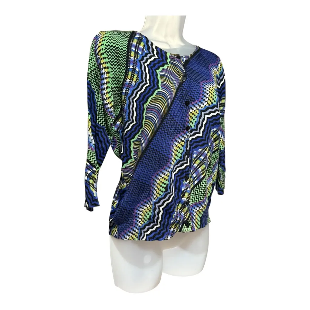 Joseph A Petite Y2K Abstract Zigzag Button Cardigan Psychedelic Knit PM - Image 3
