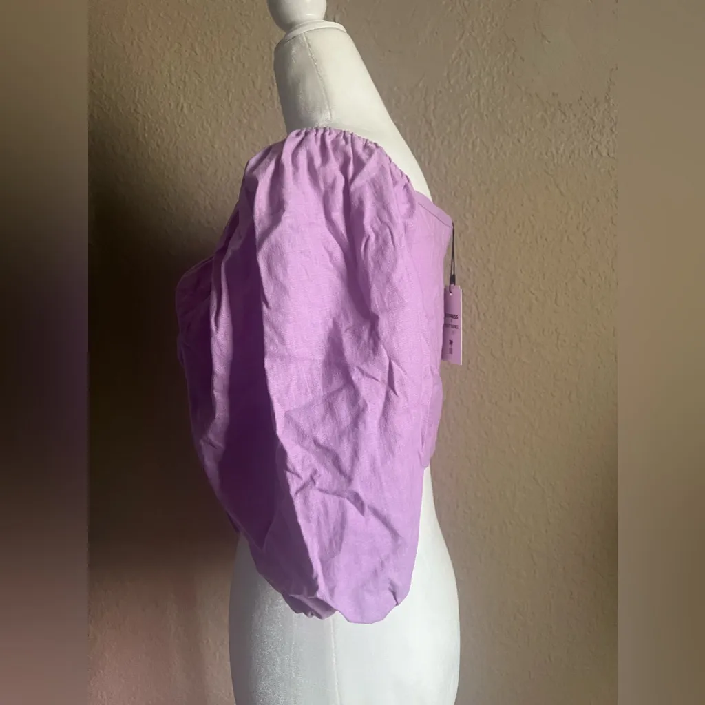 Express Linen Tie Front Crop Top x Rocky Barnes - Image 3