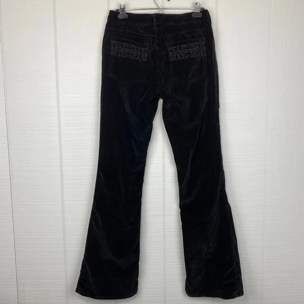 Pure Color Black Velvet Pants Boot Cut Flare Embroidered Size 29 - Image 3