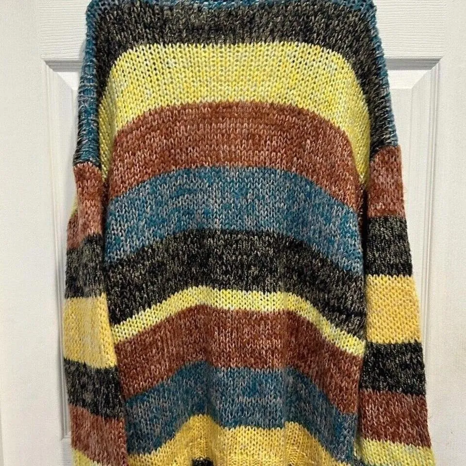 Gilded Intent Women's Striped Long Cardigan Sweater Size Large Oversized Fit - Image 7