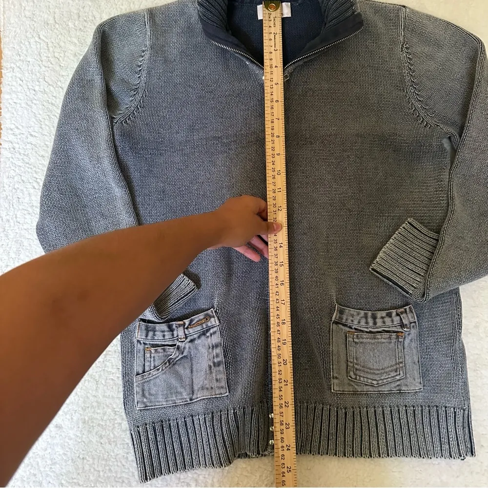 Quacker Factory Y2K  Acid Wash Denim Sweater - Image 3