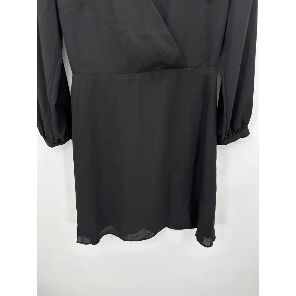 Banana Republic Dress Women 2 PETITE Black Solid Long Sleeve V-Neck Wrap Mini - Image 4