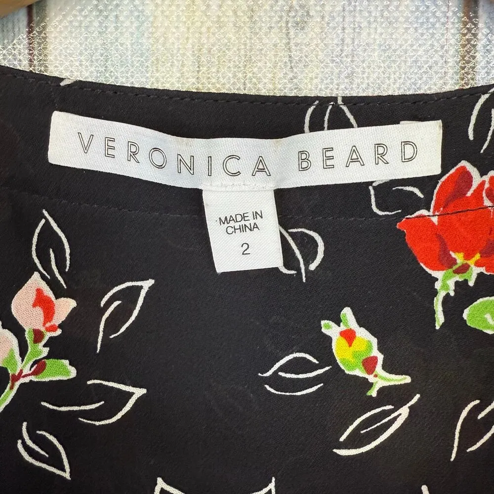 Veronica Beard Kiona Silk V Neck Long Sleeve Top Blouse Size 2 Dark Floral Shirt - Image 7