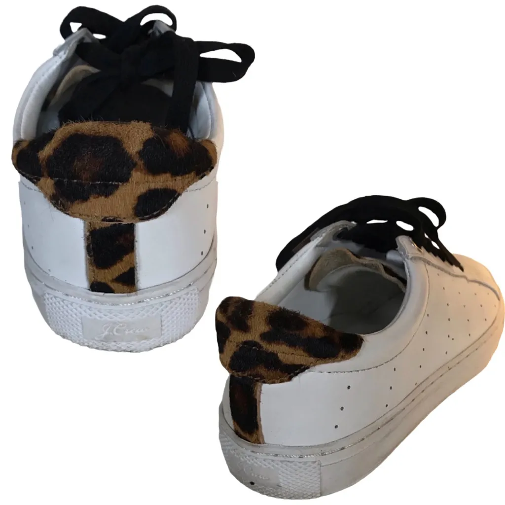 J. CREW "SATURDAY SNEAKERS" WHITE LEATHER & ANIMAL PRINT ACCENT SNEAKERS (6.5) - Image 3