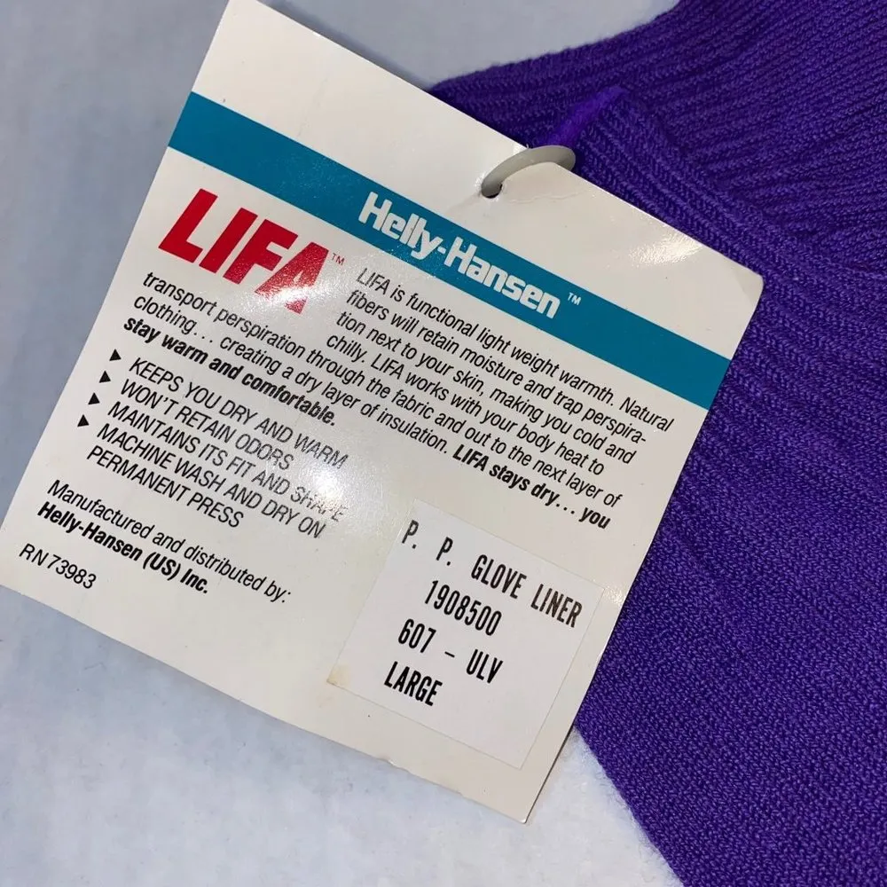 Vtg Helly Hansen Women's Lifa Bodywear Purple Glove Liners, Size Large NWT - Image 3