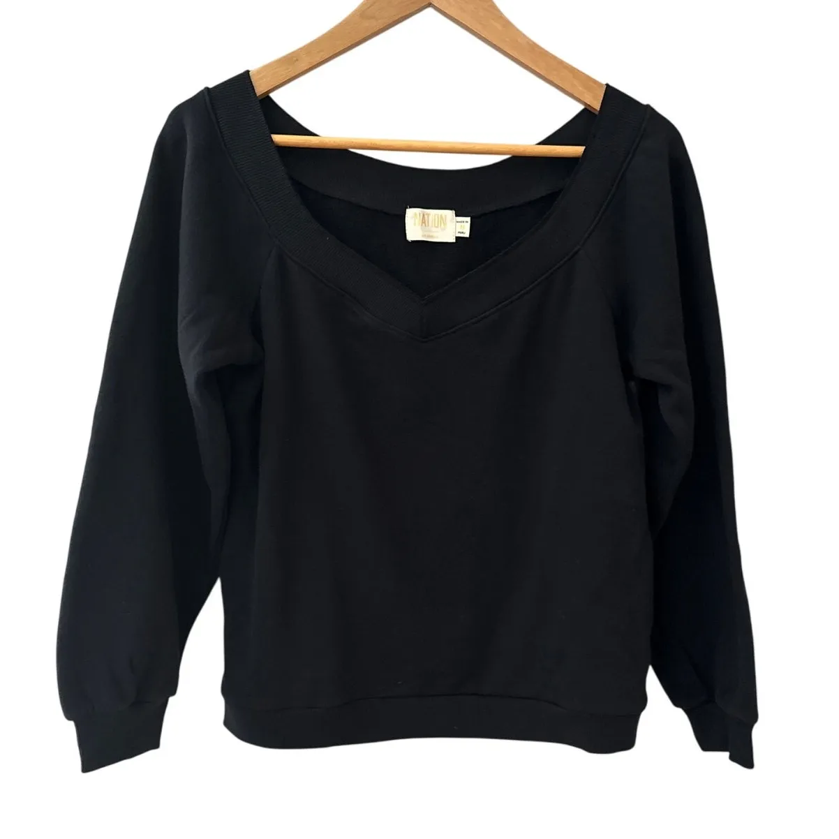 Nation LTD Ianna Off-The-Shoulder Soft Luxe Sweatshirt in Jet Black Size Medium - Image 3