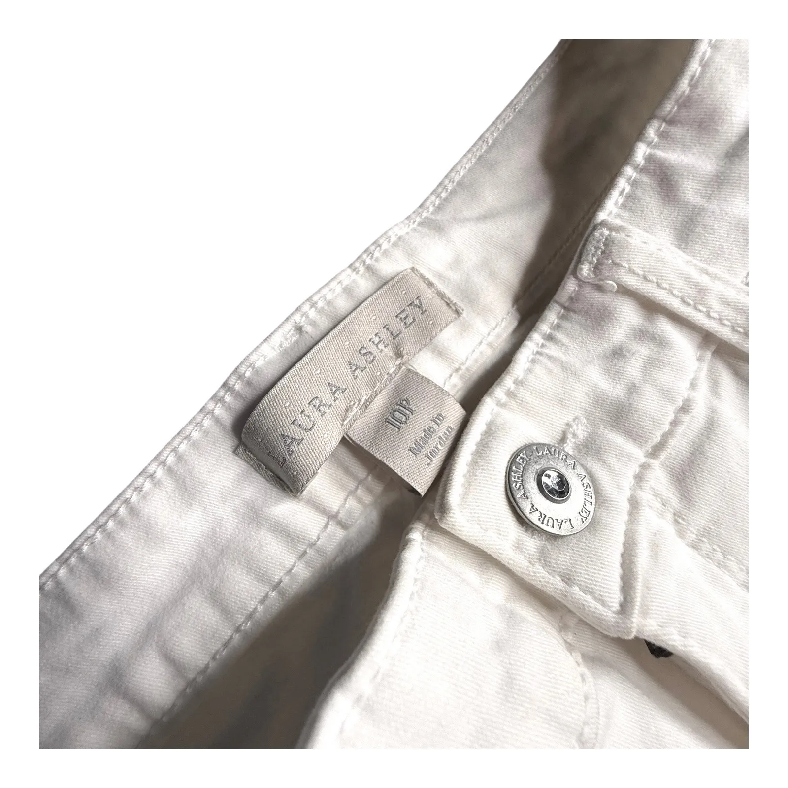 Laura Ashley WHITE JEANS Womens 10P Silver Stud Pocket Straight Leg Denim Cotton - Image 5